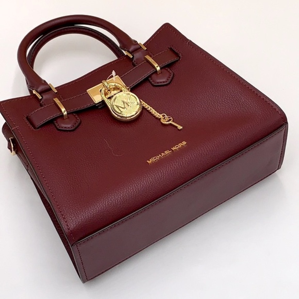 Michael Kors Hamilton Small Satchel Shoulder Crossbody Bag Dark Cherry color - Picture 5 of 16